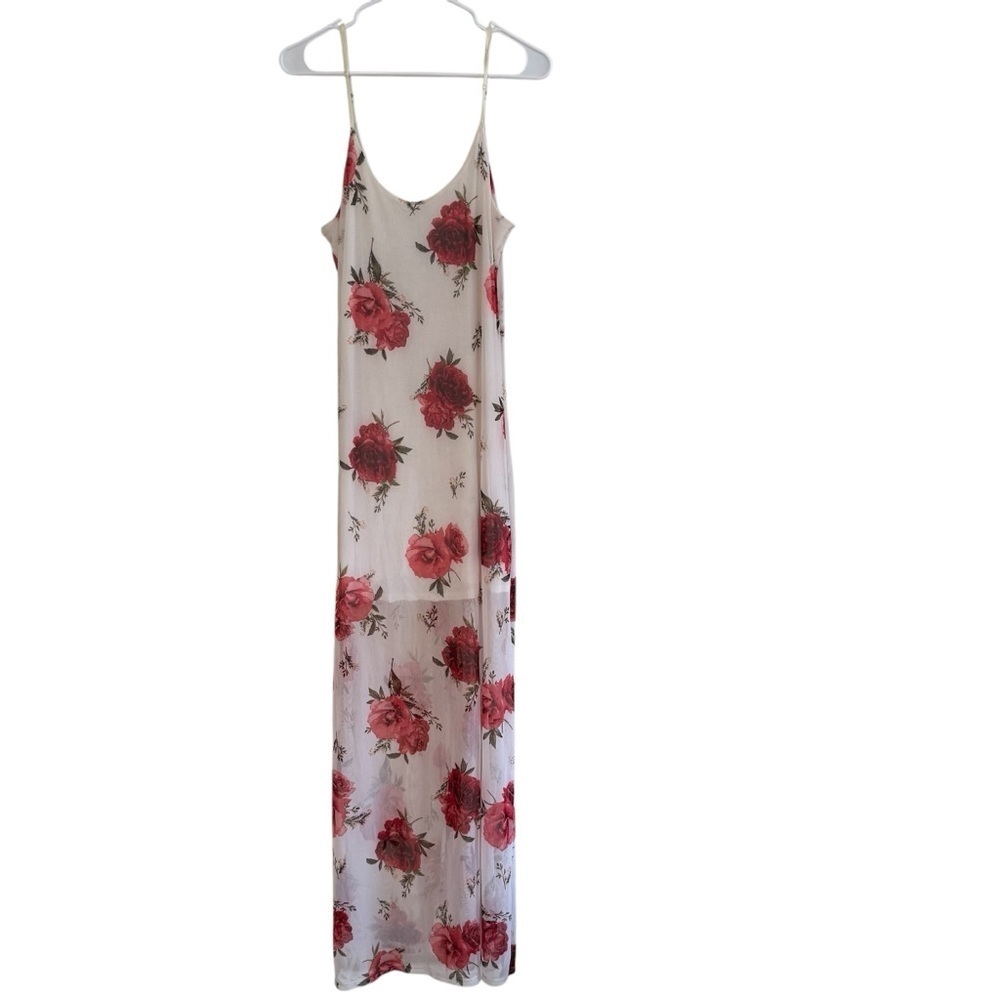 Miley + Molly Floral Roses Slip Maxi Dress Spaghetti Straps  Romantic M